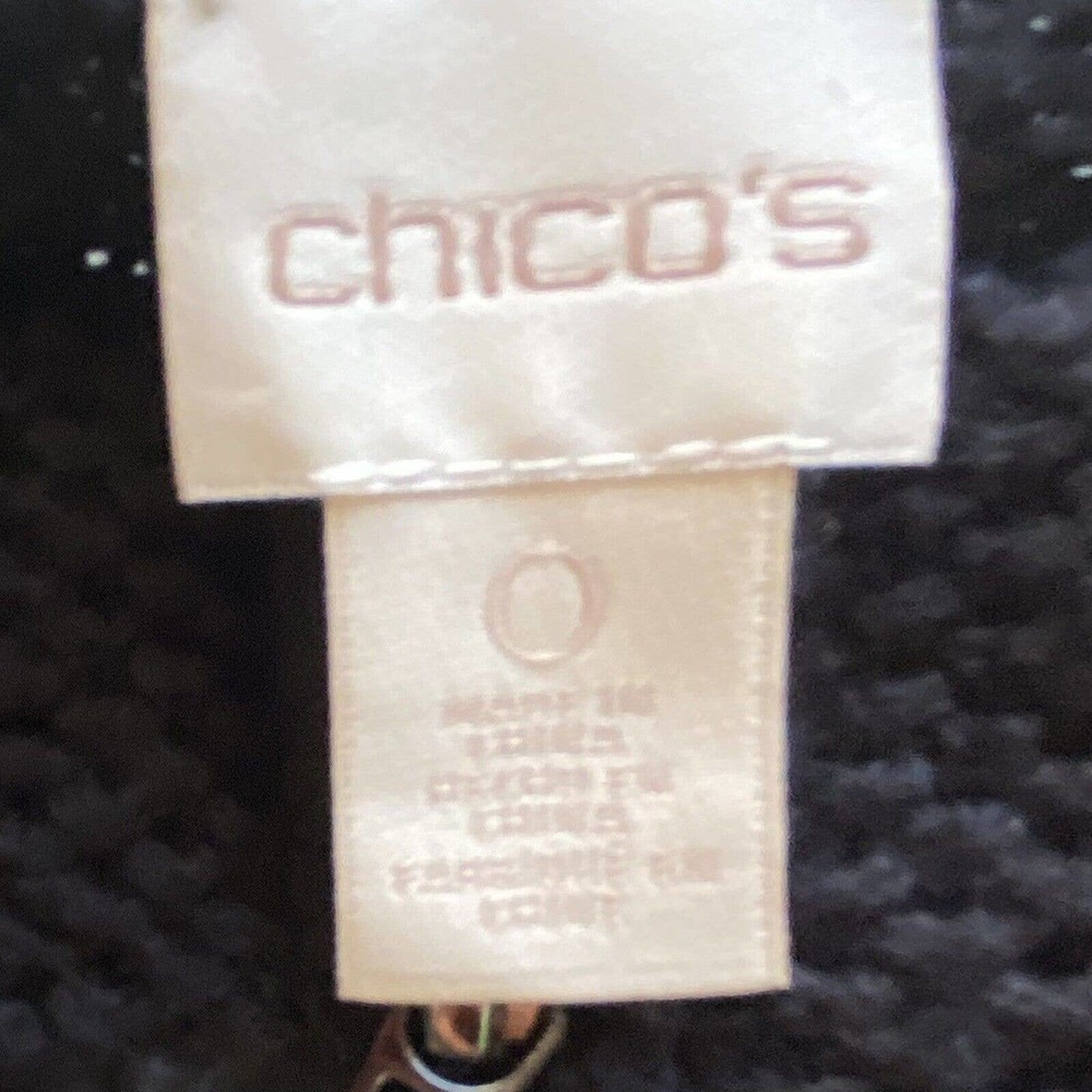 Chico Sweater Size O Small Black Waffle Knit Cardigan 3/4 Cuff Sleeves Full Zip - Picture 6 of 8